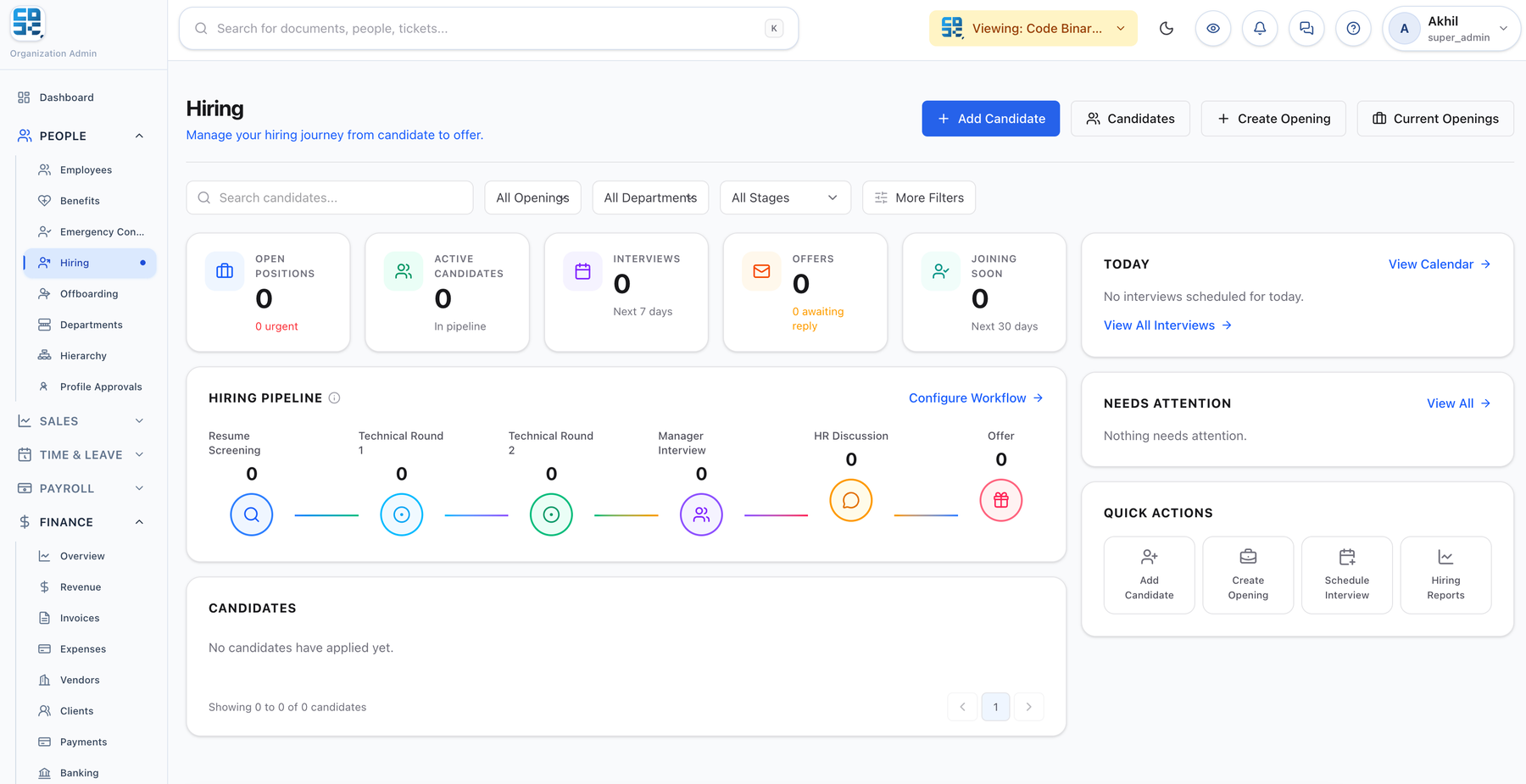 PeopleOS People: hiring screen